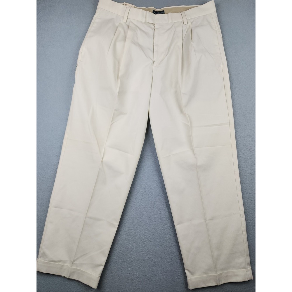 Dockers Recode Pants Mens 36x29 White No Wrinkle Poplin Pleated Relaxed Fit NWT